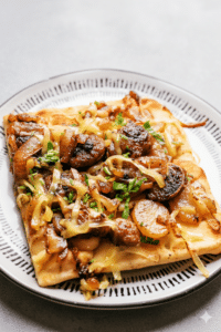 bratwurst and caramelized onion flatbread made with READ German Potato Salad